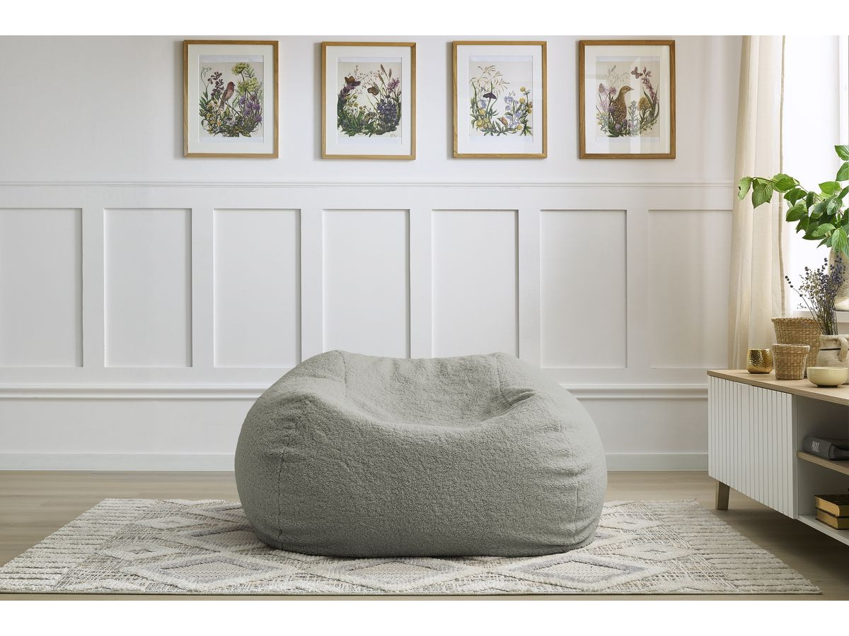 Pouf ultra moelleux MERIBEL bouclette gris clair — vue 5