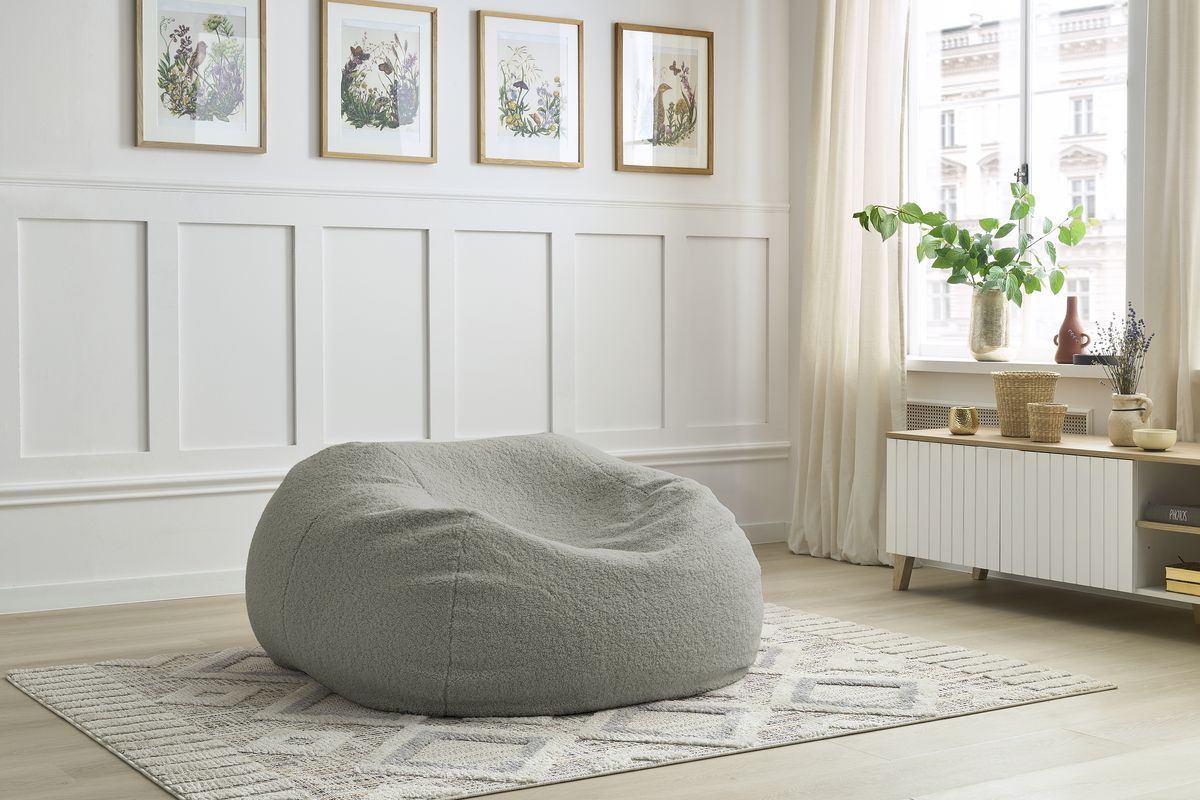 MINICAMP Coussins de Sol Enfants - Pouf Ultra-Moelleux Lavable avec Housse Sherpa - 100 cm Large - Mignon Fauteuil de Lecture pour Tout-Petits et Adolescents (Gris
