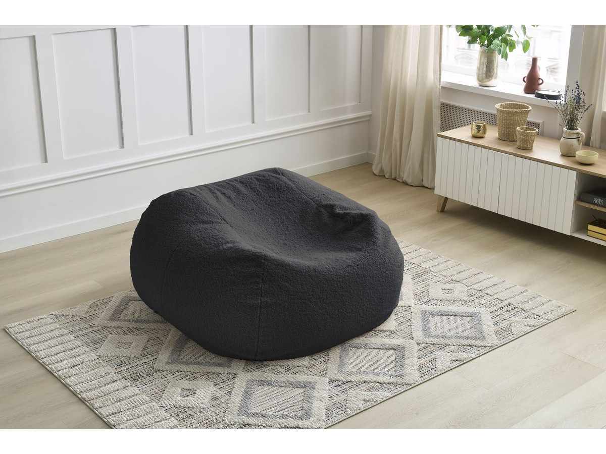 Pouf ultra moelleux MERIBEL bouclette noir — vue 6