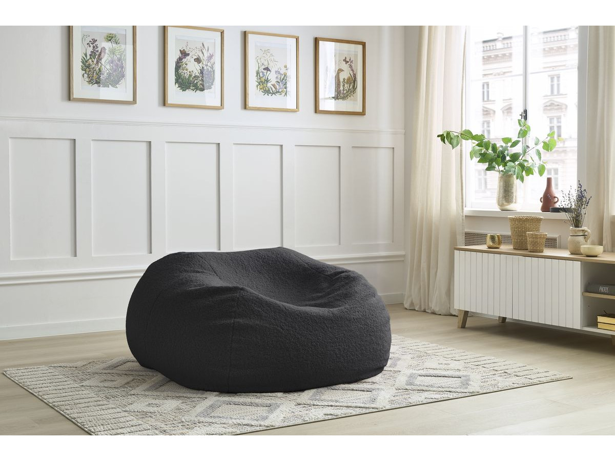 Pouf ultra moelleux MERIBEL bouclette noir — vue 4