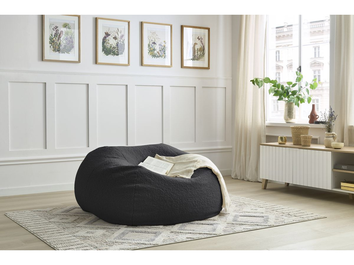 Pouf ultra moelleux MERIBEL bouclette noir