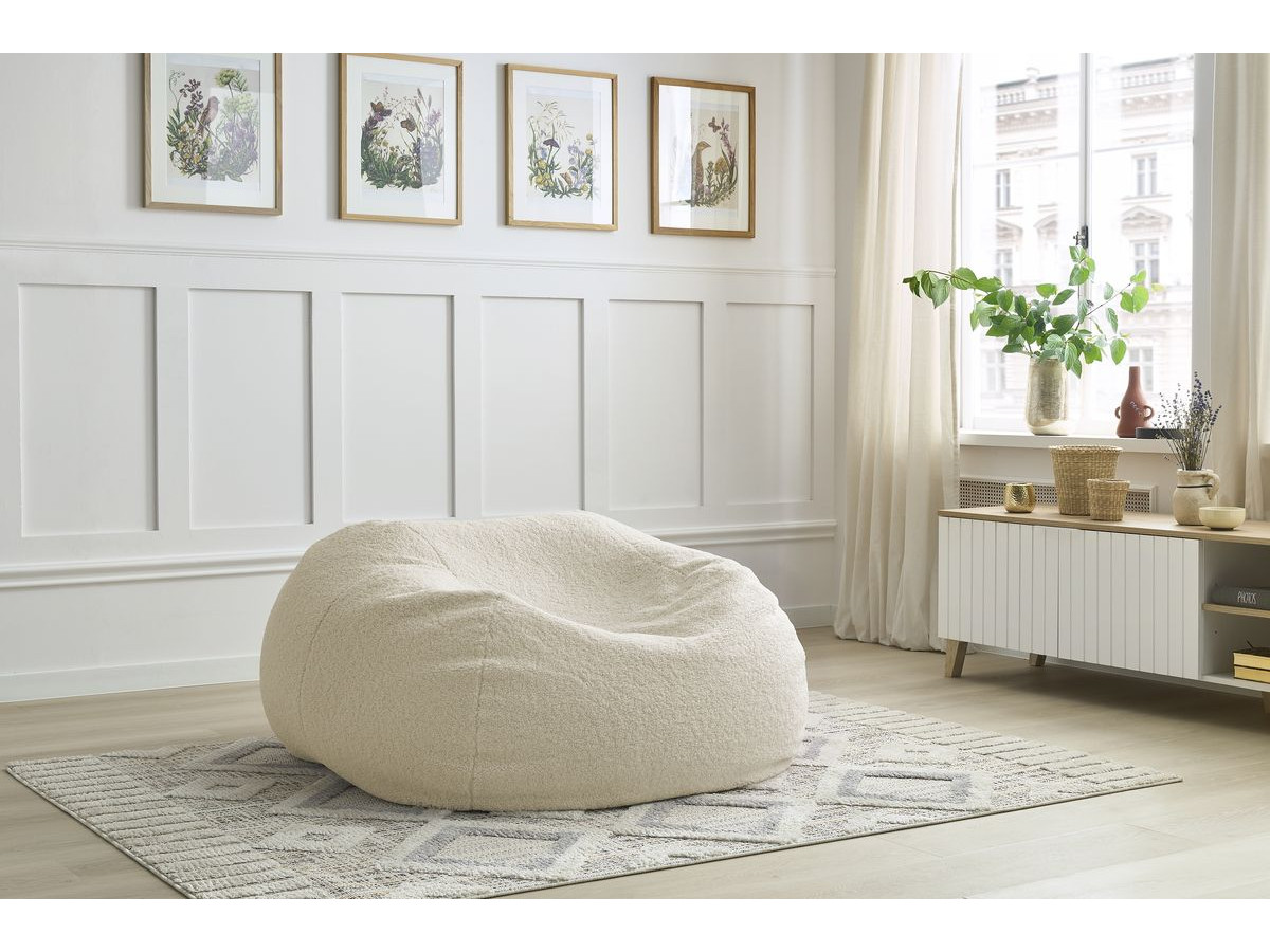 Pouf ultra moelleux MERIBEL bouclette beige — vue 4