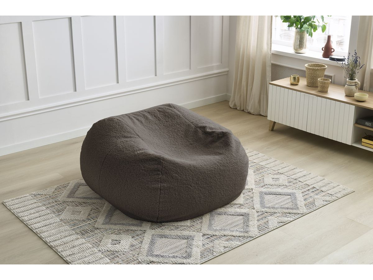 Pouf ultra moelleux MERIBEL bouclette marron — vue 6