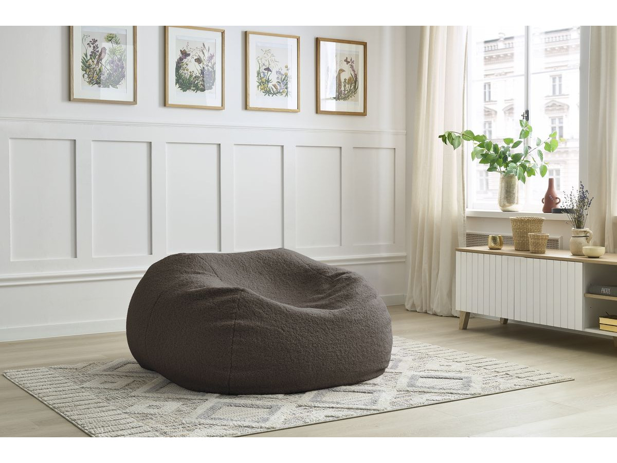 Pouf ultra moelleux MERIBEL bouclette marron — vue 4