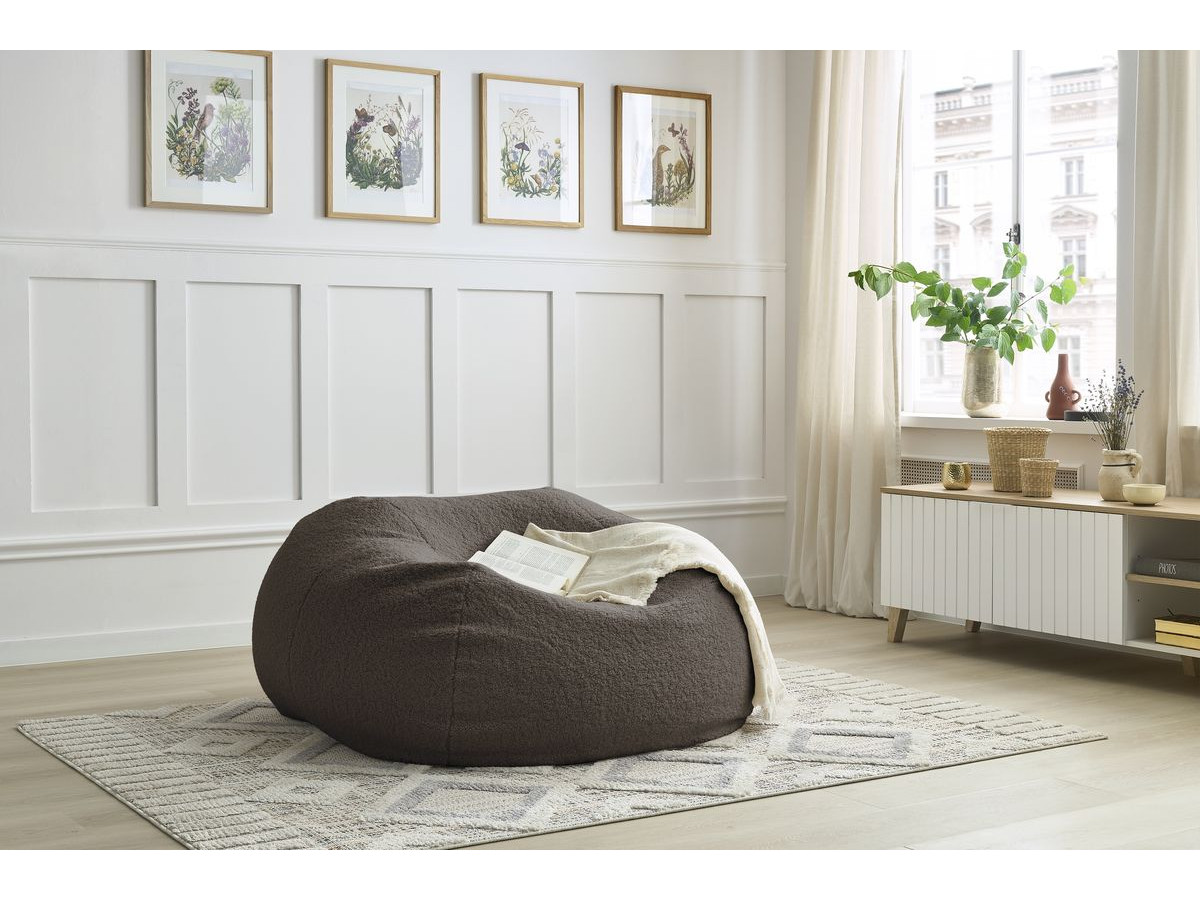 Pouf ultra moelleux MERIBEL bouclette marron