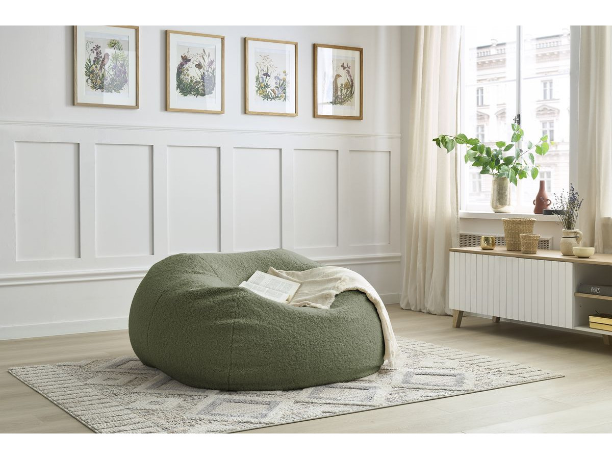 Pouf ultra moelleux MERIBEL bouclette vert