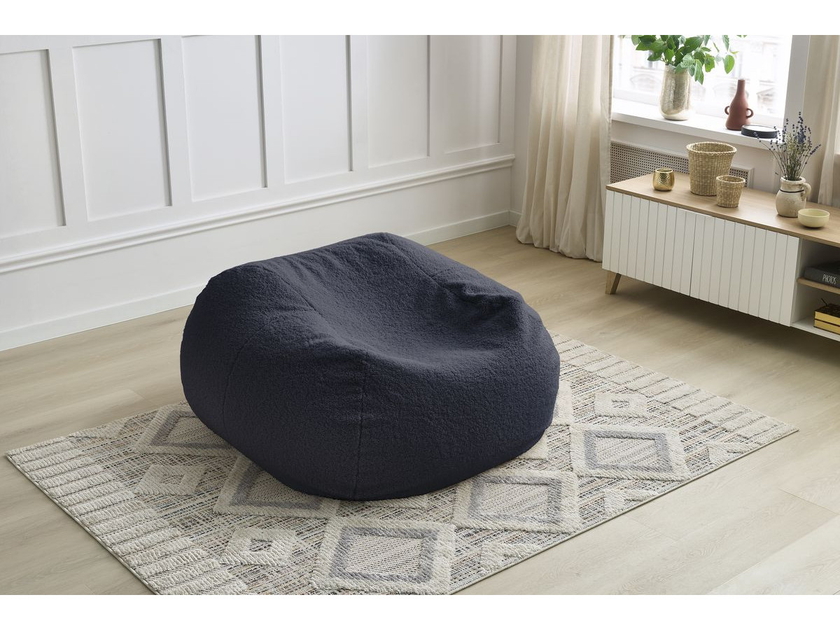 Pouf ultra moelleux MERIBEL bouclette bleu foncé — vue 6