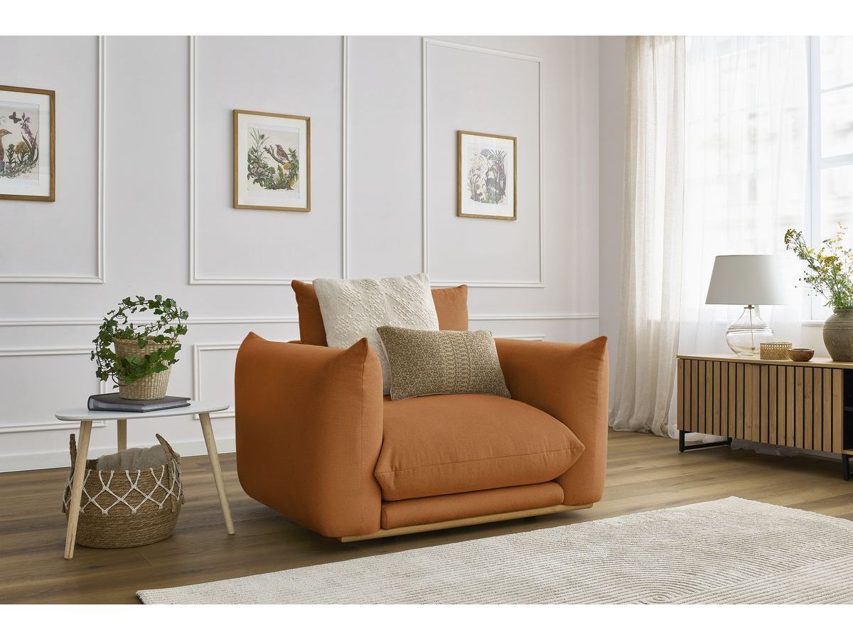 Canapé d'angle fixe EVEREST tissu chiné - Orange - Angle droit - 10 coussins