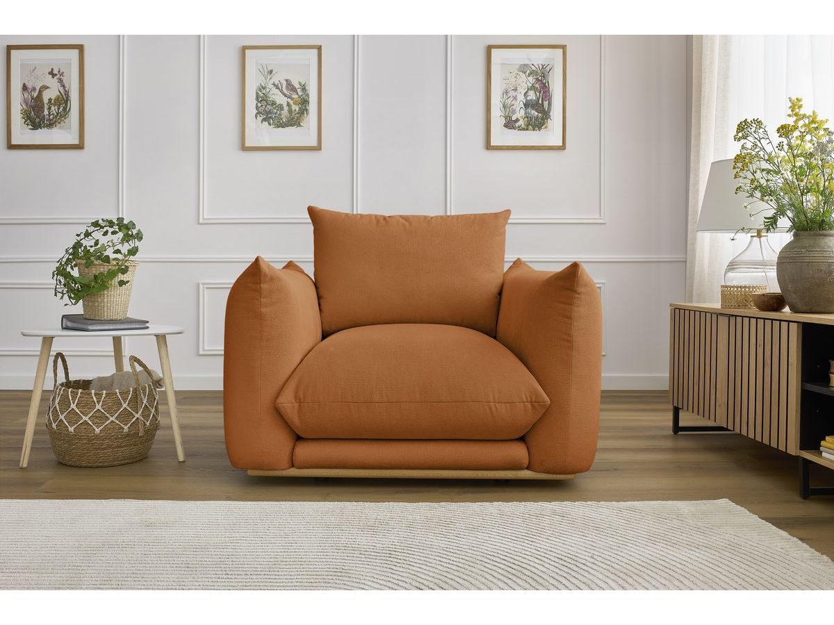 Canapé d'angle fixe EVEREST tissu chiné - Orange - Angle droit - 10 coussins