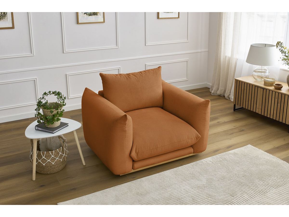 Canapé d'angle fixe EVEREST tissu chiné - Orange - Angle droit - 10 coussins