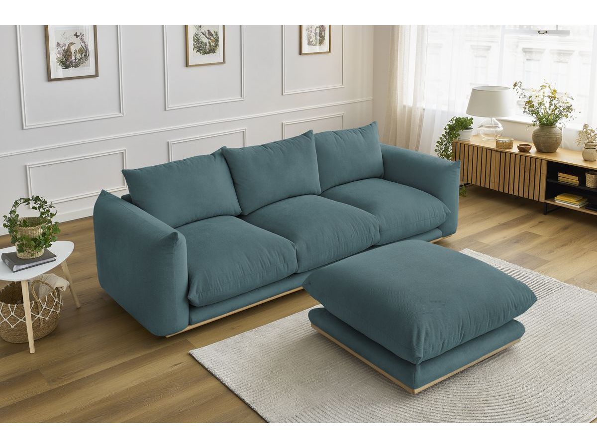 Canapé d'angle fixe EVEREST tissu chiné - Orange - Angle droit - 10 coussins