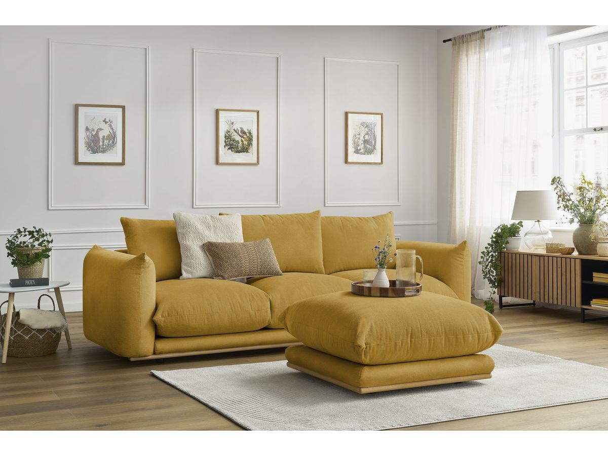 Canapé d'angle fixe EVEREST tissu chiné - Orange - Angle droit - 10 coussins