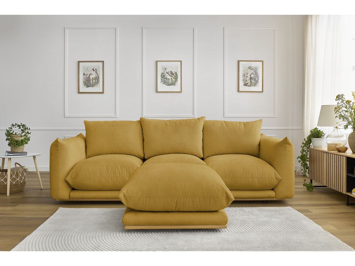 Canapé d'angle fixe EVEREST tissu chiné - Orange - Angle droit - 10 coussins