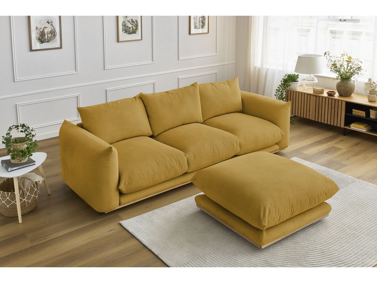 Canapé d'angle fixe EVEREST tissu chiné - Orange - Angle droit - 10 coussins