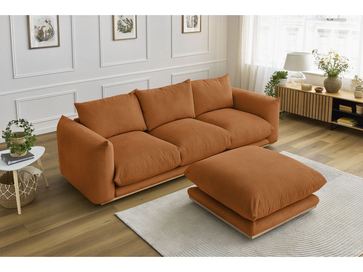 Canapé droit fixe 3 places ERNEST avec pouf