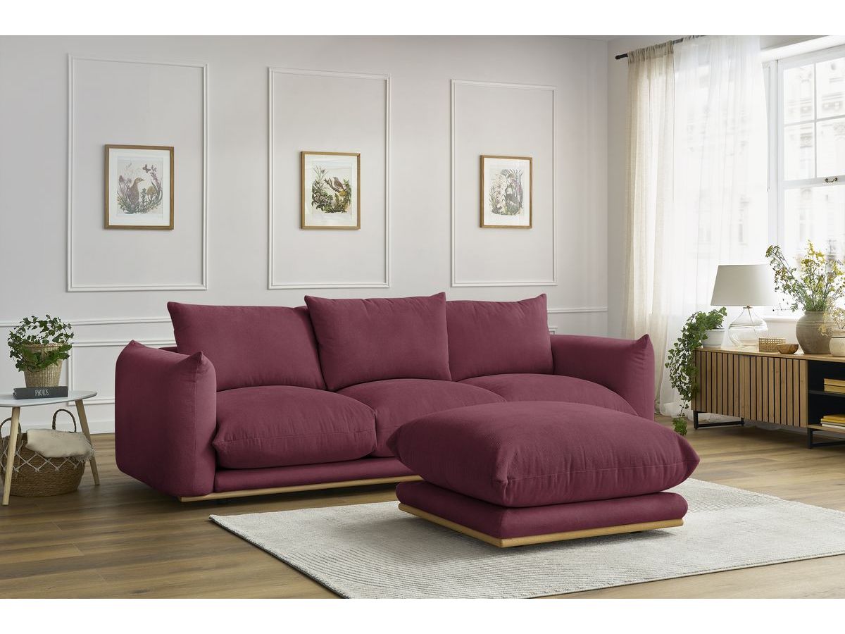 Canapé droit 3 places ERNEST avec pouf rouge — vue 5