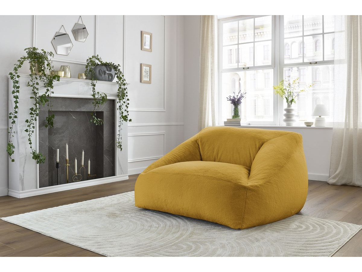 Pouf ultra moelleux LILIBET imitation fourrure jaune — vue 5