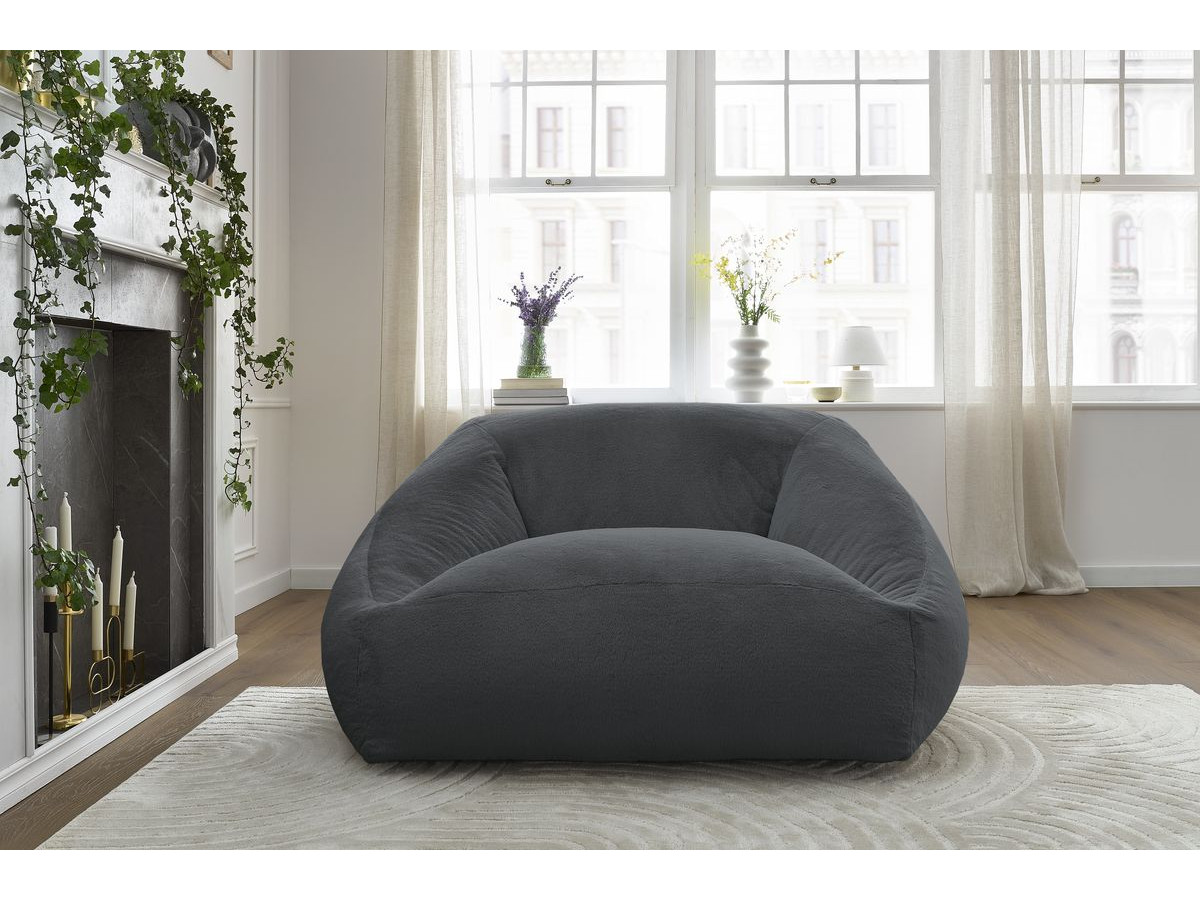 Pouf ultra moelleux LILIBET imitation fourrure gris foncé — vue 5
