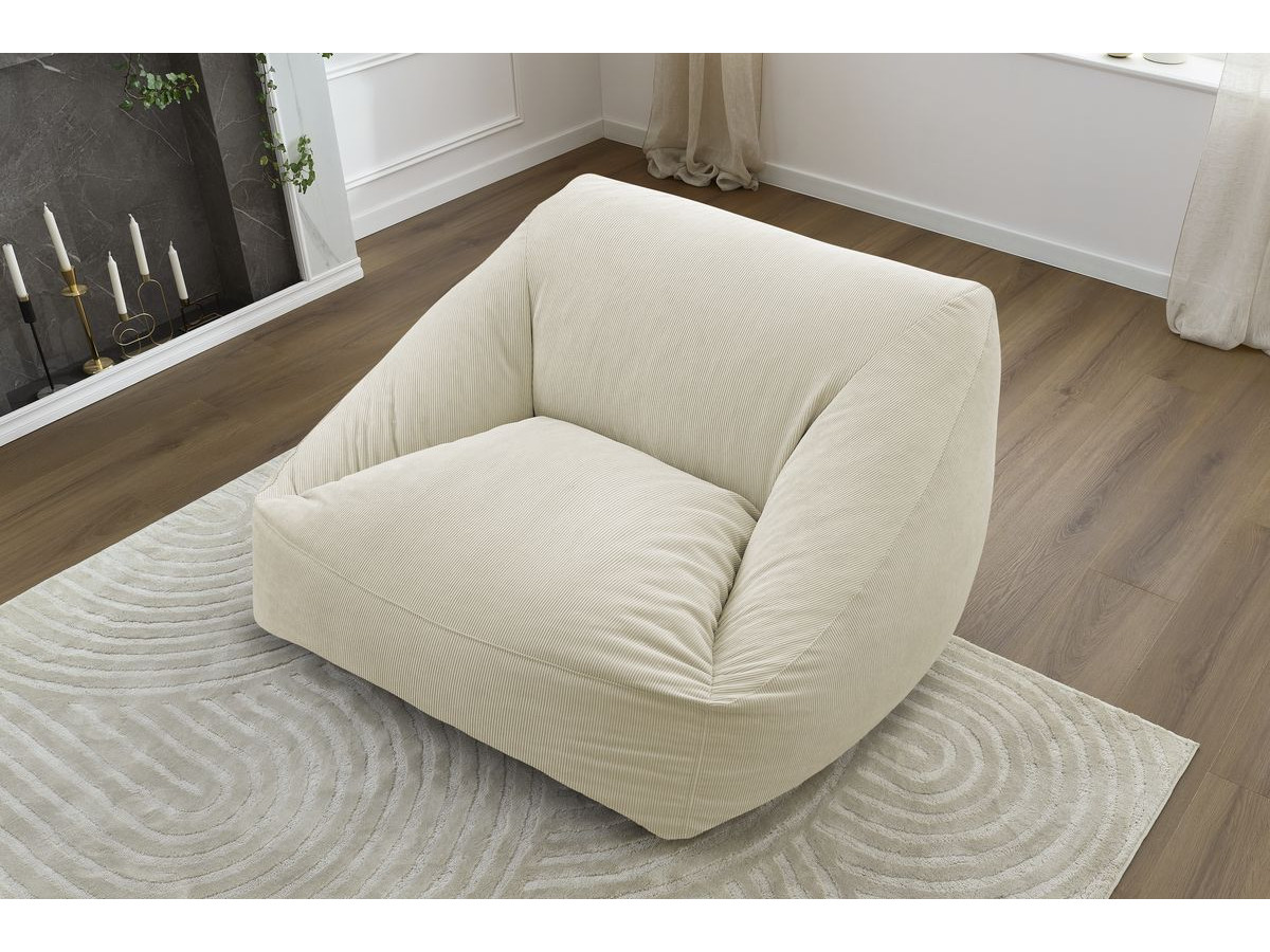 Pouf ultra moelleux LILIBET velours côtelé beige — vue 6