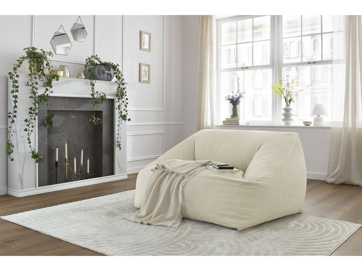 Pouf ultra moelleux LILIBET velours côtelé beige