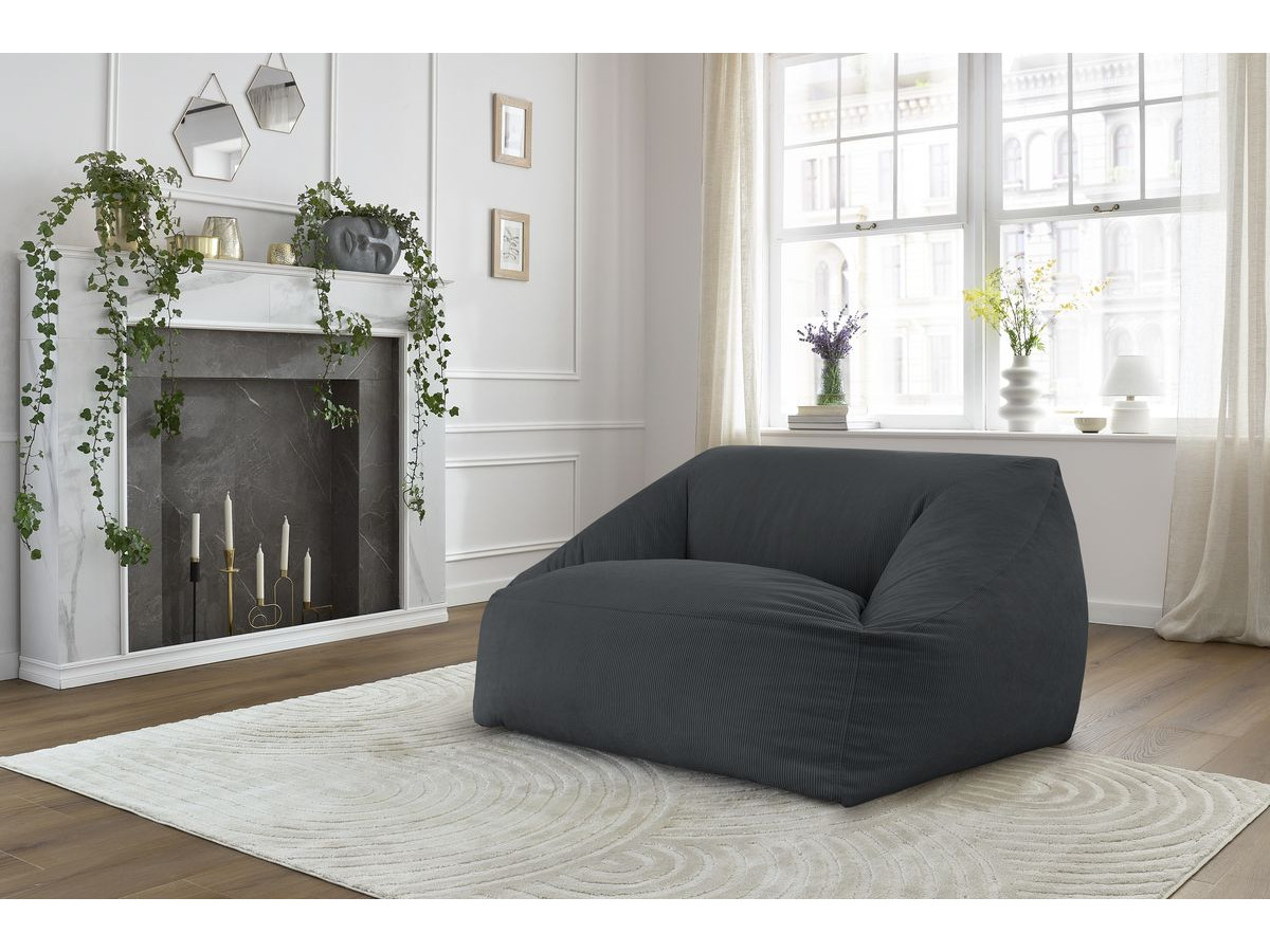 Pouf ultra moelleux LILIBET velours côtelé gris foncé — vue 4
