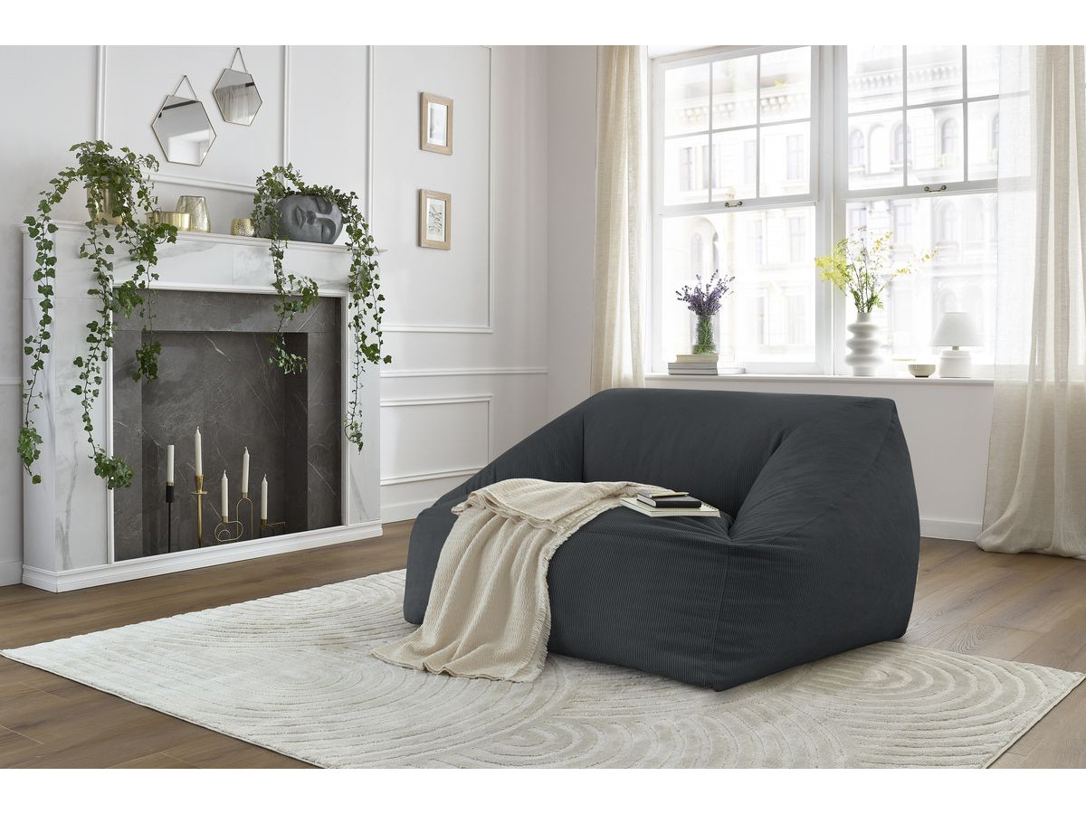 Pouf ultra moelleux LILIBET velours côtelé gris foncé