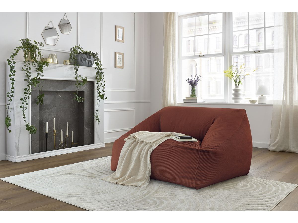 Pouf ultra moelleux LILIBET velours côtelé orange