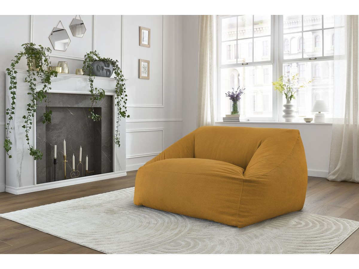 Pouf ultra moelleux LILIBET velours côtelé jaune — vue 4