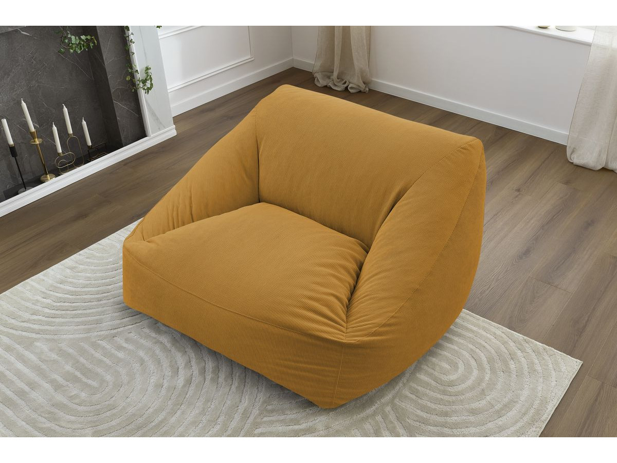Pouf ultra moelleux LILIBET velours côtelé jaune — vue 6