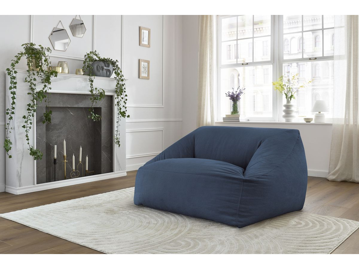 Pouf ultra moelleux LILIBET velours côtelé bleu foncé — vue 4