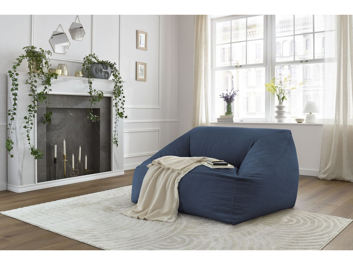 Pouf ultra moelleux LILIBET velours côtelé bleu foncé