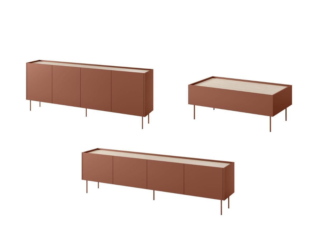 atlas set met 220 cm dressoir + 220 cm tv-meubel + 120 cm salontafel gekleurd rood