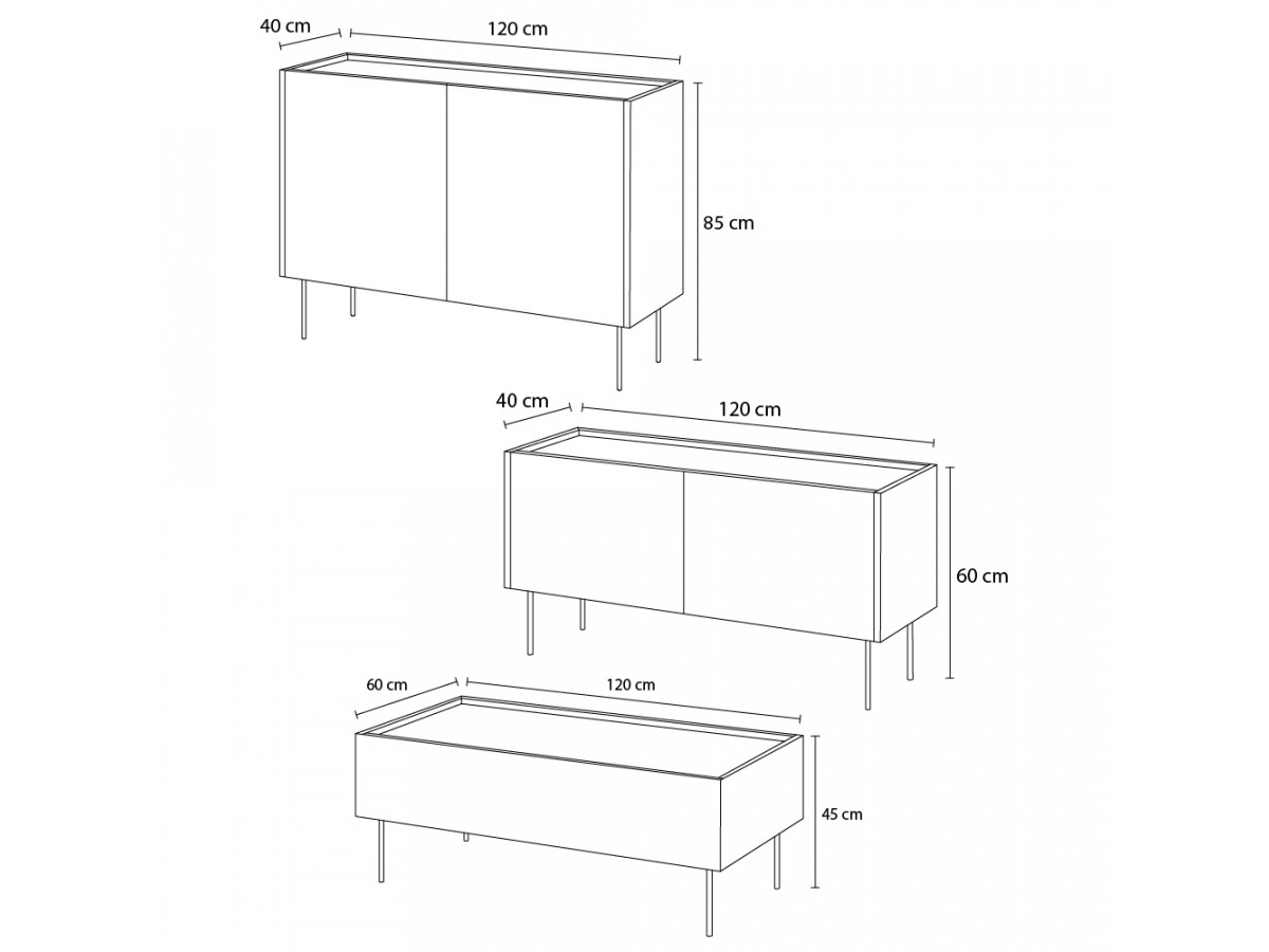 ATLAS set met 120 cm dressoir + 120 cm tv-meubel + 120 cm salontafel