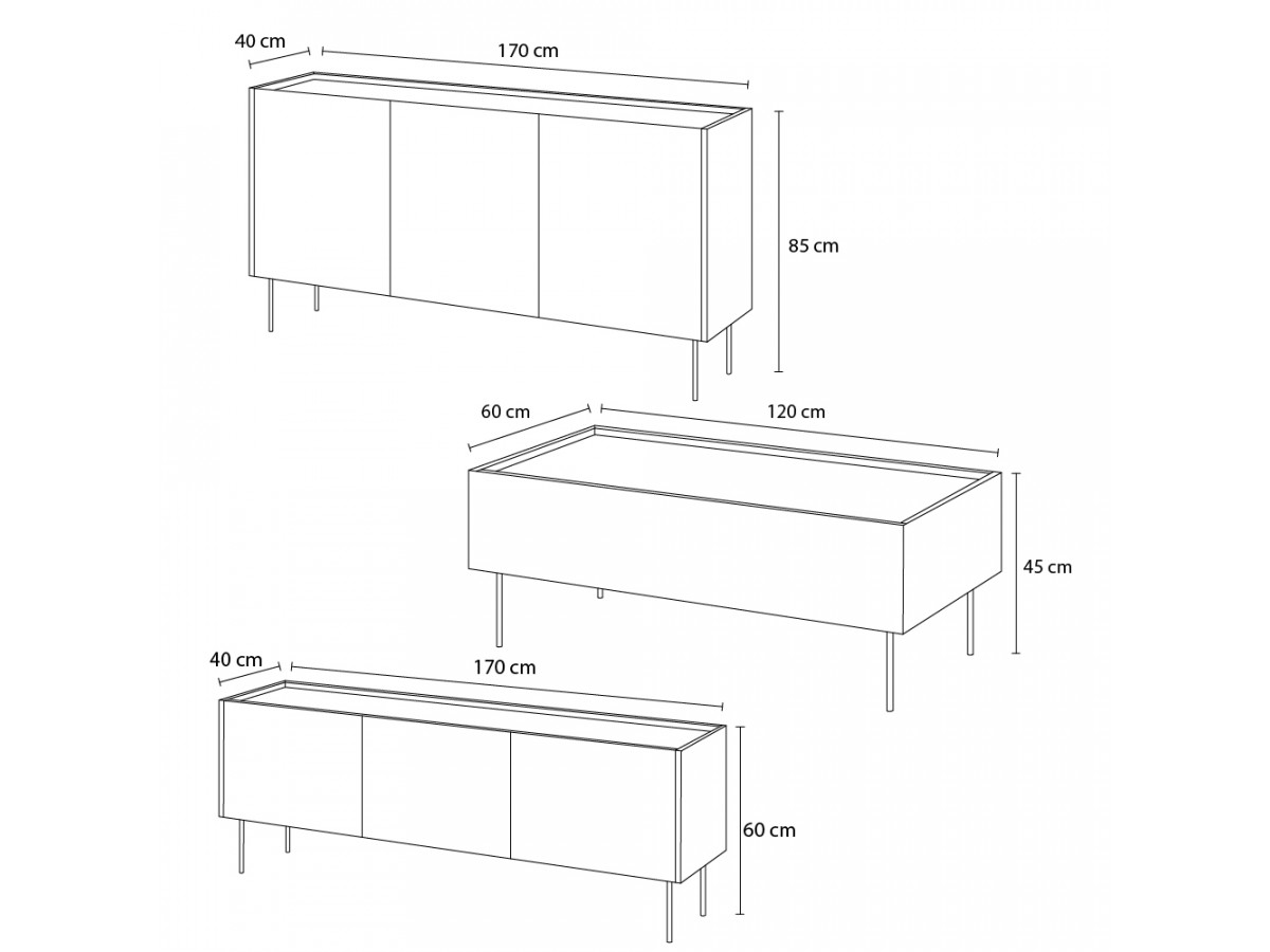 ATLAS set met 170 cm dressoir + 170 cm tv-meubel + 120 cm salontafel