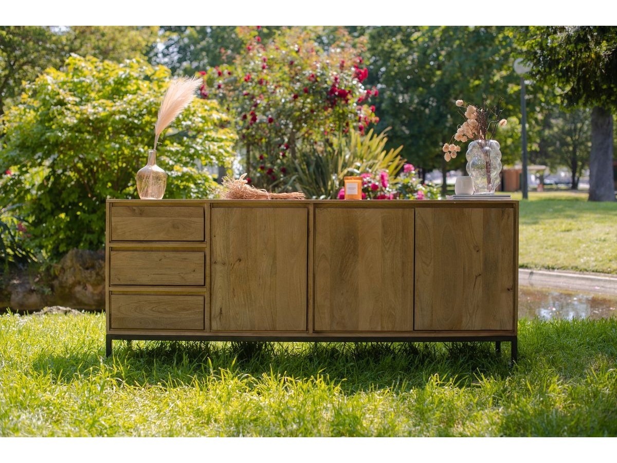 BERGERAC 3-deurs dressoir 190 cm Massief mangohout