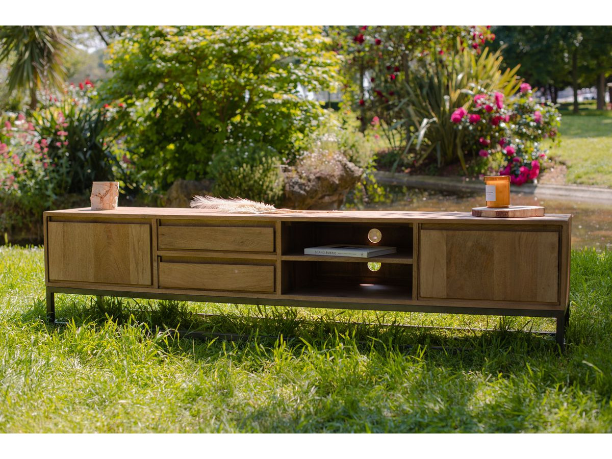 BERGERAC set met 190 cm dressoir + 200 cm tv-meubel in massief mangohout