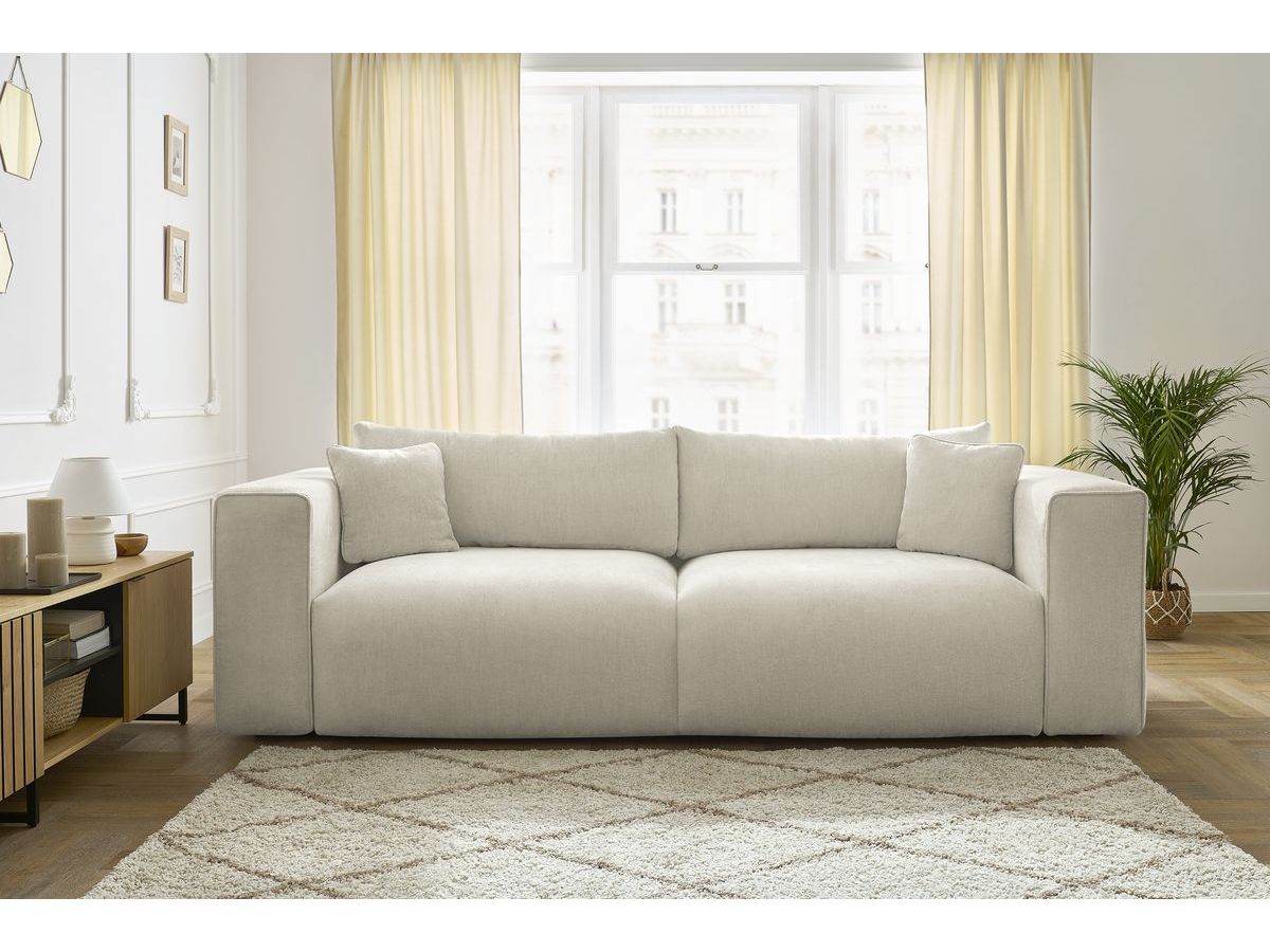 Canapé d'angle fixe EVEREST tissu chiné - Orange - Angle droit - 10 coussins
