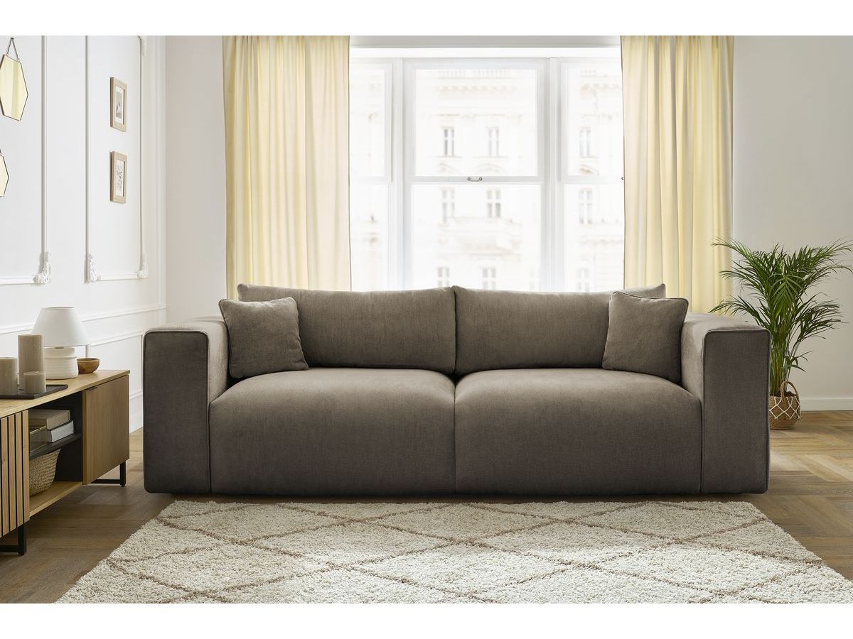 Canapé d'angle fixe EVEREST tissu chiné - Orange - Angle droit - 10 coussins