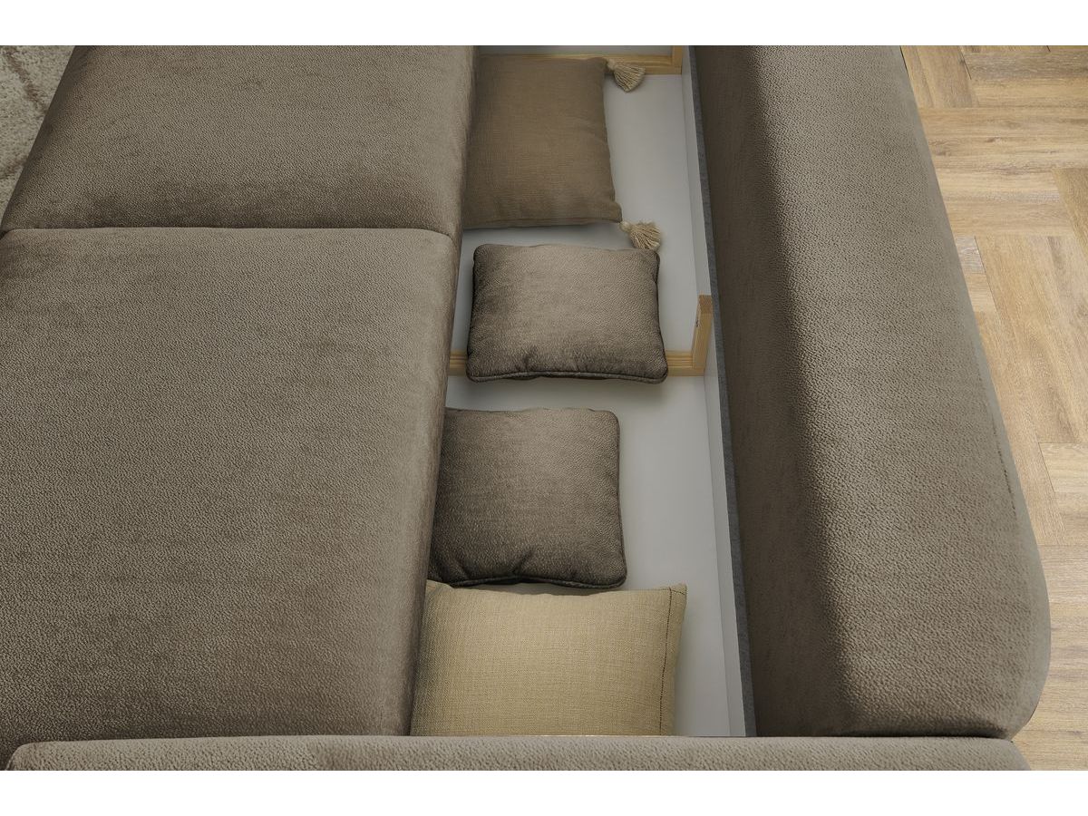 Canapé d'angle fixe EVEREST tissu chiné - Orange - Angle droit - 10 coussins