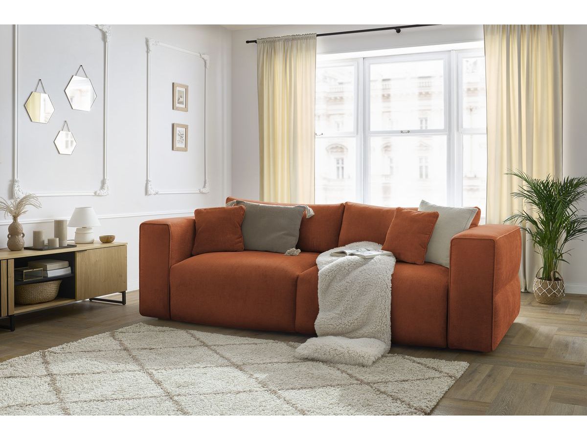 Canapé d'angle fixe EVEREST tissu chiné - Orange - Angle droit - 10 coussins