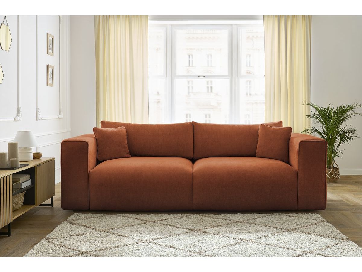 Canapé d'angle fixe EVEREST tissu chiné - Orange - Angle droit - 10 coussins