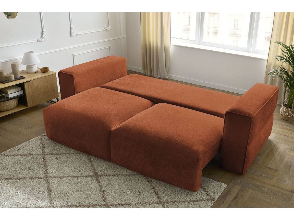 Canapé d'angle fixe EVEREST tissu chiné - Orange - Angle droit - 10 coussins