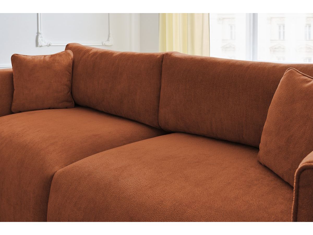 Canapé d'angle fixe EVEREST tissu chiné - Orange - Angle droit - 10 coussins