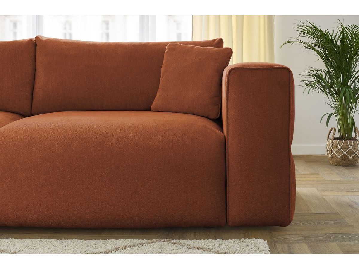 Canapé d'angle fixe EVEREST tissu chiné - Orange - Angle droit - 10 coussins