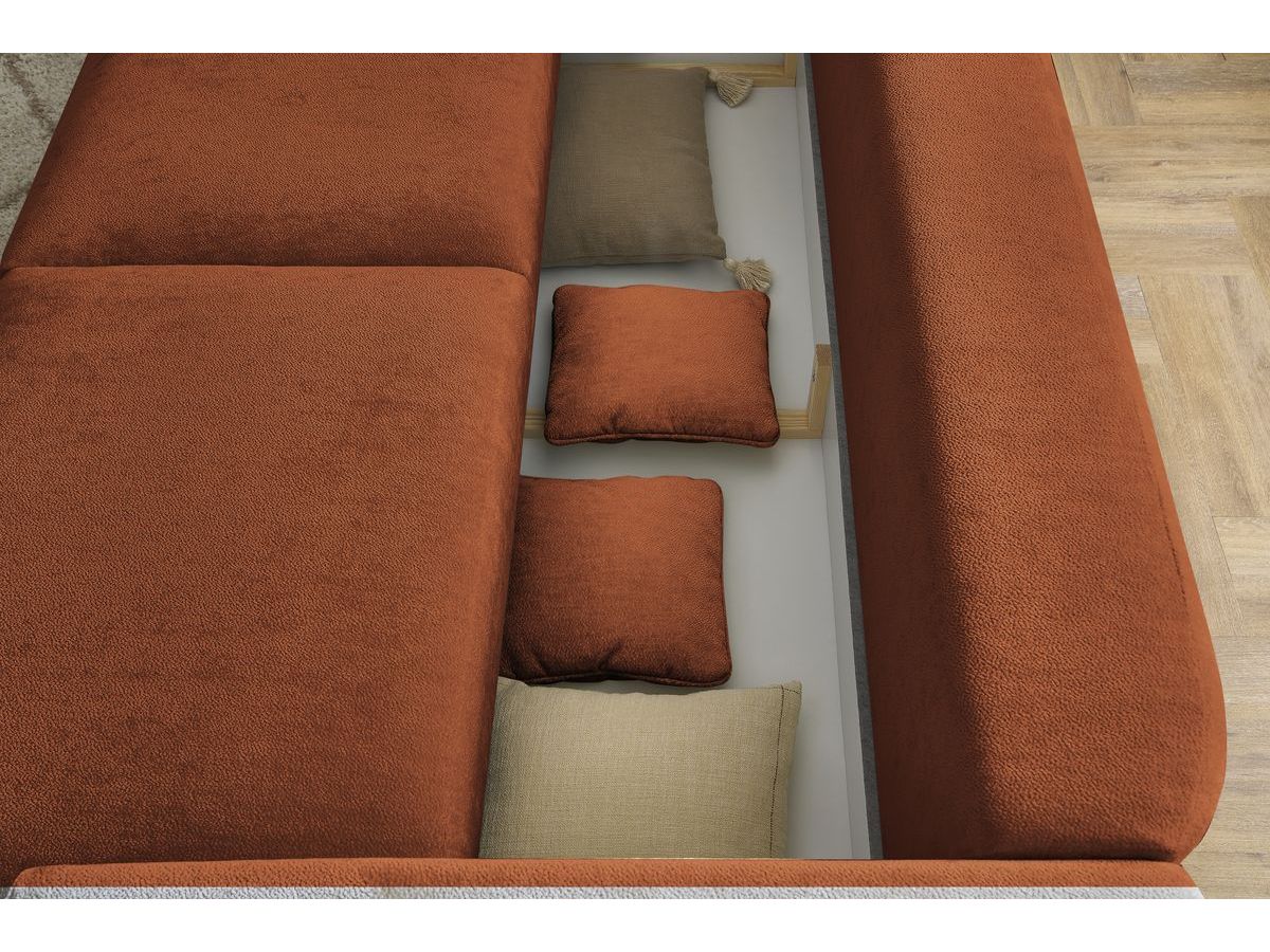 Canapé d'angle fixe EVEREST tissu chiné - Orange - Angle droit - 10 coussins