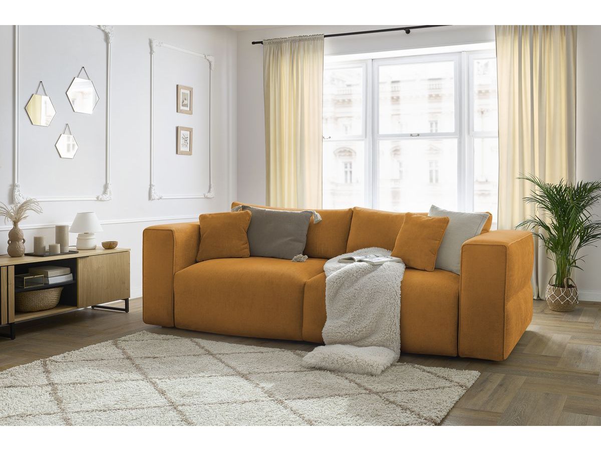 Canapé d'angle fixe EVEREST tissu chiné - Orange - Angle droit - 10 coussins