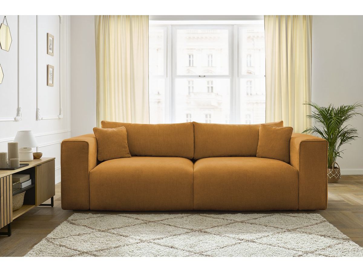Canapé d'angle fixe EVEREST tissu chiné - Orange - Angle droit - 10 coussins