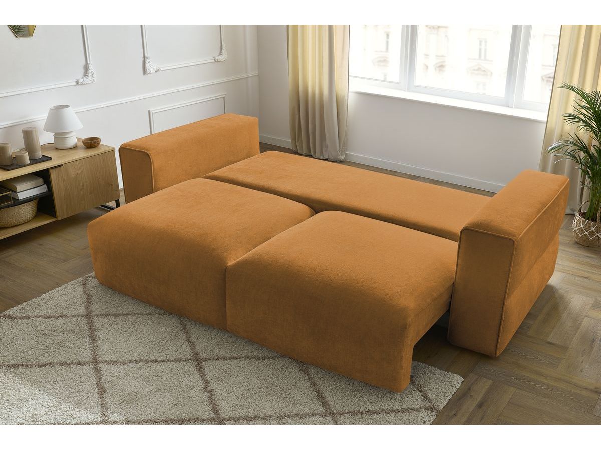 Canapé d'angle fixe EVEREST tissu chiné - Orange - Angle droit - 10 coussins