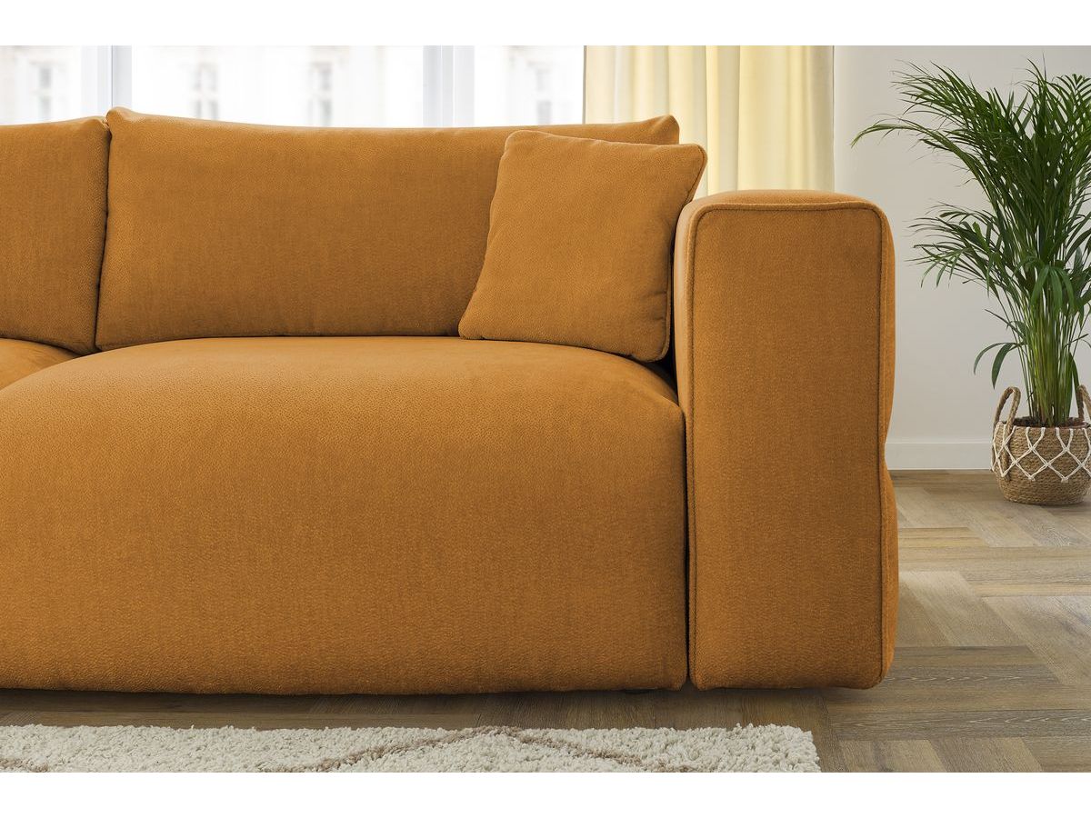 Canapé d'angle fixe EVEREST tissu chiné - Orange - Angle droit - 10 coussins
