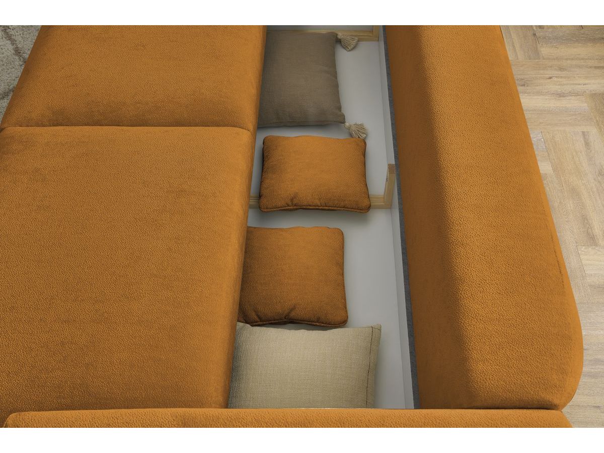 Canapé d'angle fixe EVEREST tissu chiné - Orange - Angle droit - 10 coussins